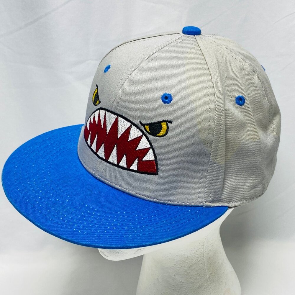 City Hunter USA Hat Gray & Blue Shark Adjustable Snapback Trucker Cap